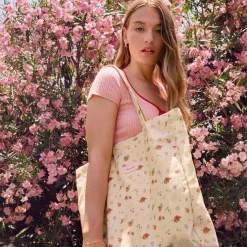 CANVAS TOTEBAG STOR - ROSES & SHELL