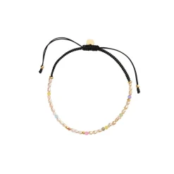 CONFETTI PEARL BRACELET WITH BEIGE AND PASTEL MIX WITH BLACK RIBBON