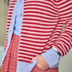 DELL STRIPED KNIT CARDIGAN | RED
