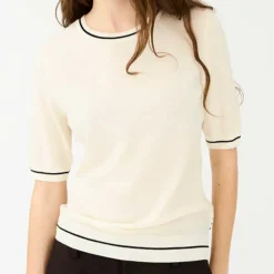 ESSEX CONTRAST SS O-NECK KNIT | ECRU