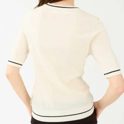 ESSEX CONTRAST SS O-NECK KNIT | ECRU