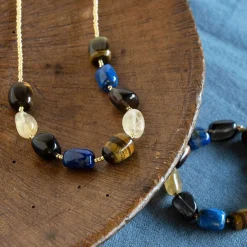 EXCESSIVE HALSKÆDE TIGER EYE LAPIS LAZULI SMOKEY QUARTZ CITRINE NECKLACE