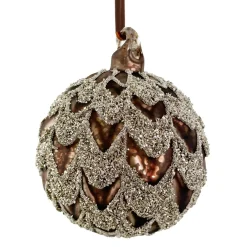 GLASKUGLE M/SØLVGLITTER 8CM | MAT ANTIQUE BROWN