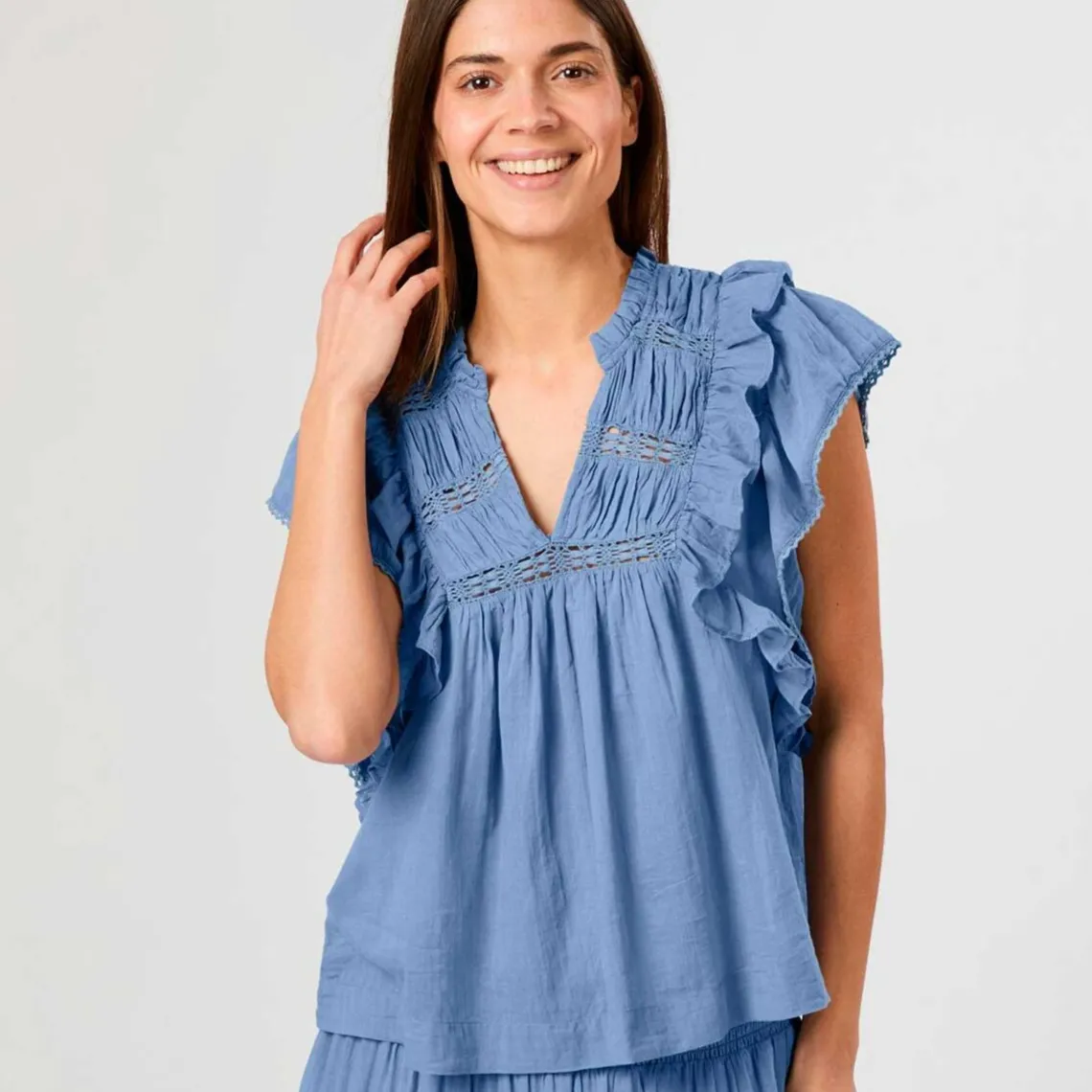 JAYLA VOILE TOP | SMOKE BLUE
