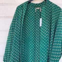 KIMONO I SILKE - KORT | PETROL GRØN