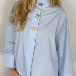 KLARA HIGH NECK SHIRT | LIGHT BLUE