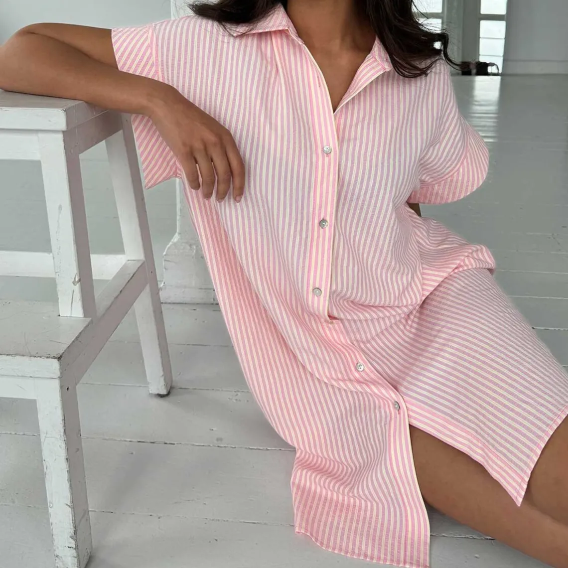 KYLIE SKJORTE KJOLE | ROSE STRIPE