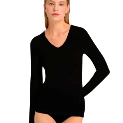 LANGÆRMET T-SHIRT M/V HALS | SORT