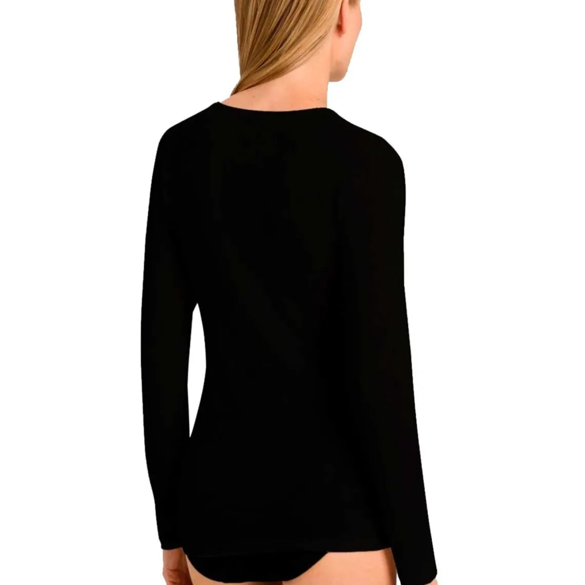 LANGÆRMET T-SHIRT M/V HALS | SORT