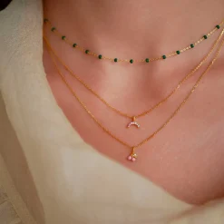 LOLA HALSKÆDE FORGYLDT | PETROL GREEN