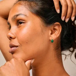 POE ØRERINGE FORGYLDT M/PETROL GREEN