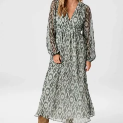 SILFI GRAPHIC FADE DRESS | DUSTY GREEN