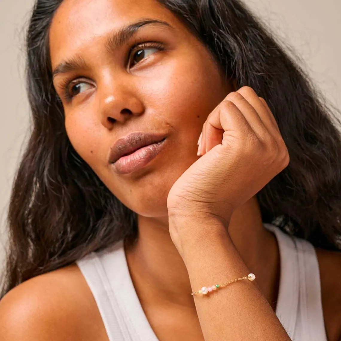 SOFIA ARMBÅND | FORGYLDT M/LYS PINK/KHAKI/PEACH