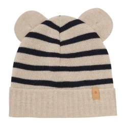 STRIBET BEANIE M/ØRER | DARK NAVY
