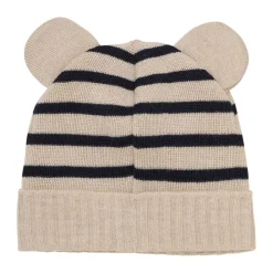 STRIBET BEANIE M/ØRER | DARK NAVY