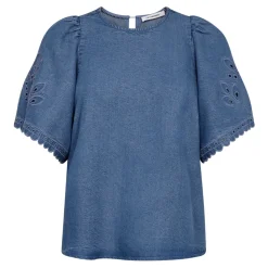 TILLY EMB SS BLOUSE | DENIM BLUE