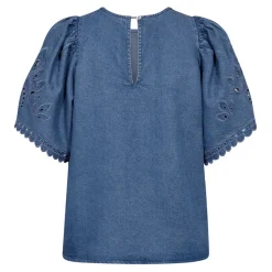 TILLY EMB SS BLOUSE | DENIM BLUE