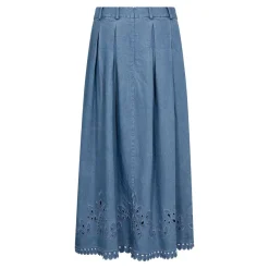 TILLY PLEAT EMB SKIRT | DENIM BLUE