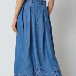 TILLY PLEAT EMB SKIRT | DENIM BLUE
