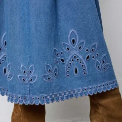 TILLY PLEAT EMB SKIRT | DENIM BLUE