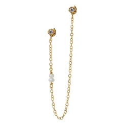 TWIN FLOW ØRERING M/STONES, CHAIN & PEARLS 1 STK. | FORGYLDT