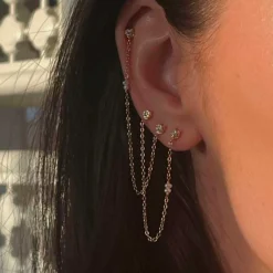 TWIN FLOW ØRERING M/STONES, CHAIN & PEARLS 1 STK. | FORGYLDT