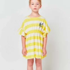 YELLOW STRIPES RUFFLE DRESS | YELLOW/CREAM